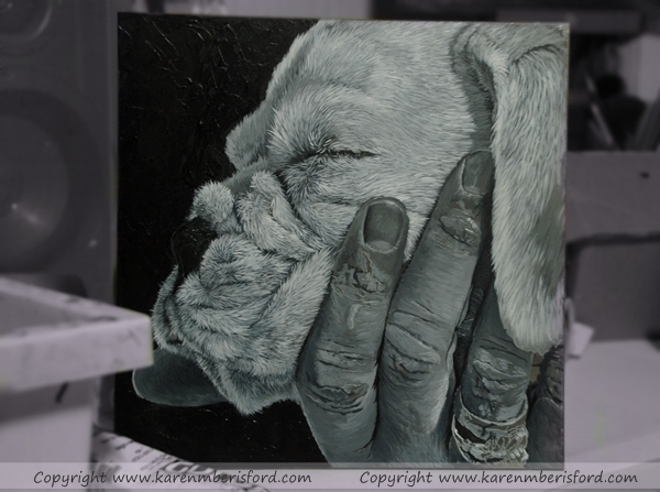 White Boxer pup created in Acrylics on an 8