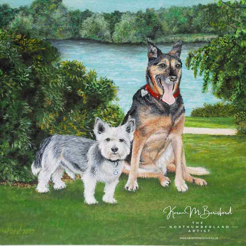 Mixed breed dogs acrylic painting