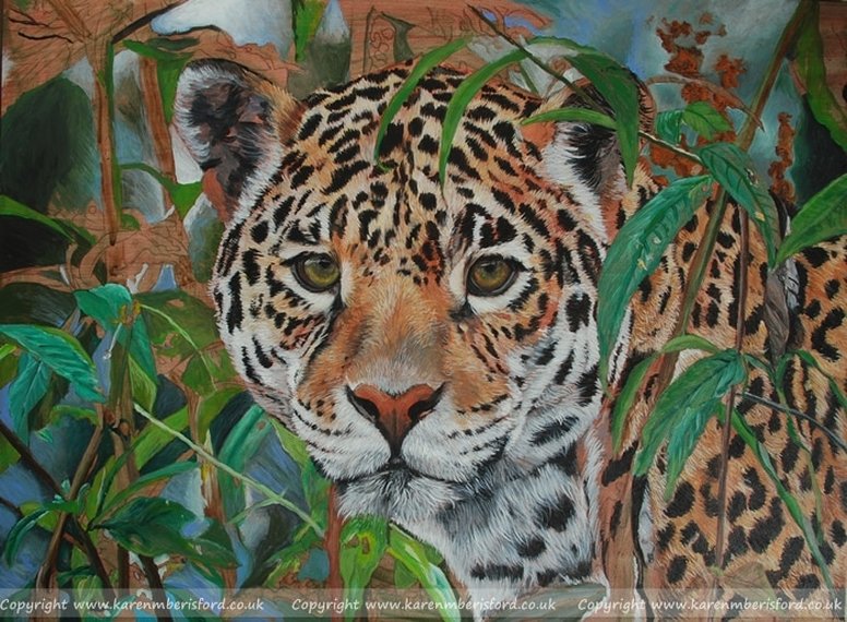 Acrylic painting of a Jaguar on a 12