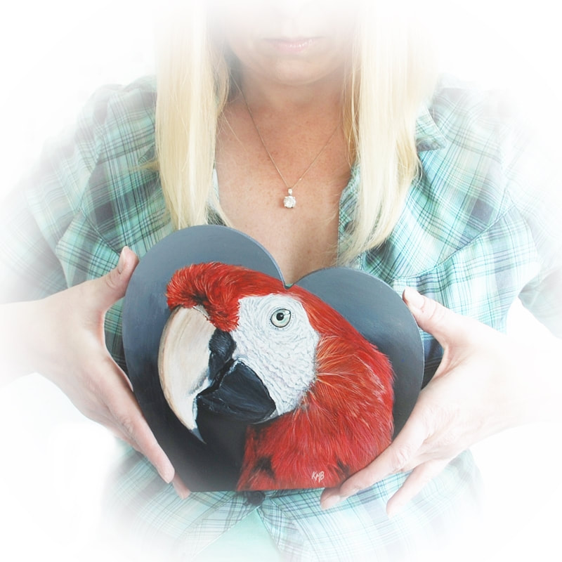 Scarlet Macaw in Acrylics Traditional Heart by Karen M Berisford