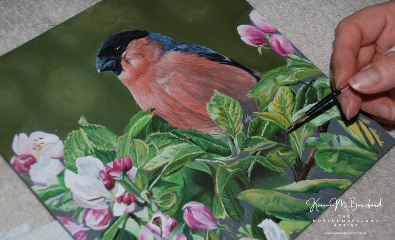 Bullfinch acrylic painting
