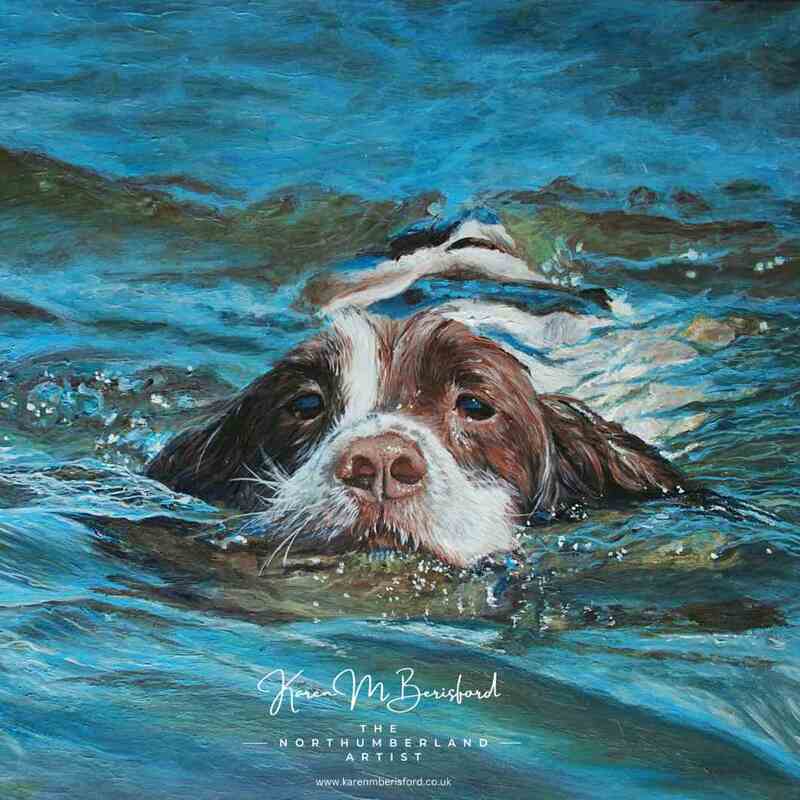 Springer Spaniel in water acrylic painting