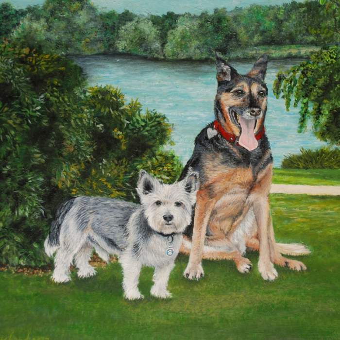 Chaz & Lucy - mixed breed dogs acrylic painting