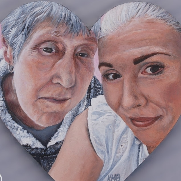 Mother and daughter acrylic painting traditional heart