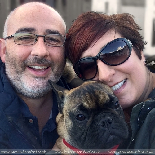 Couple and their French Bulldog at Pennan in Aberdeenshire