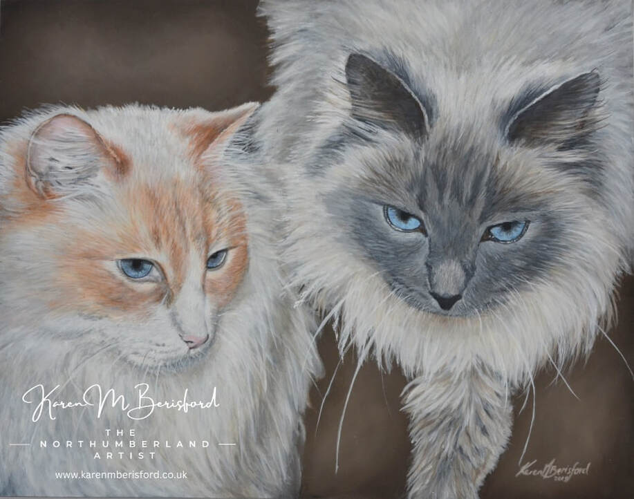 Acrylic painting of two Ragdoll cats