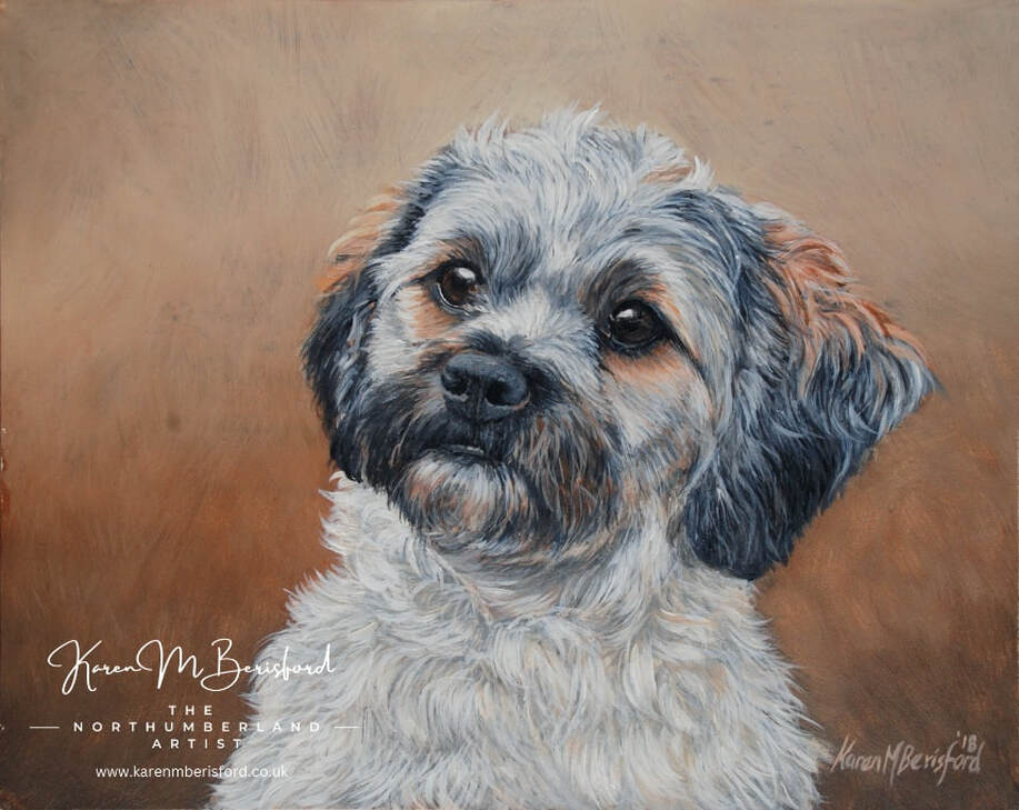 Acrylic painting of a Shipoo (Shih Tzu/Poodle) dog