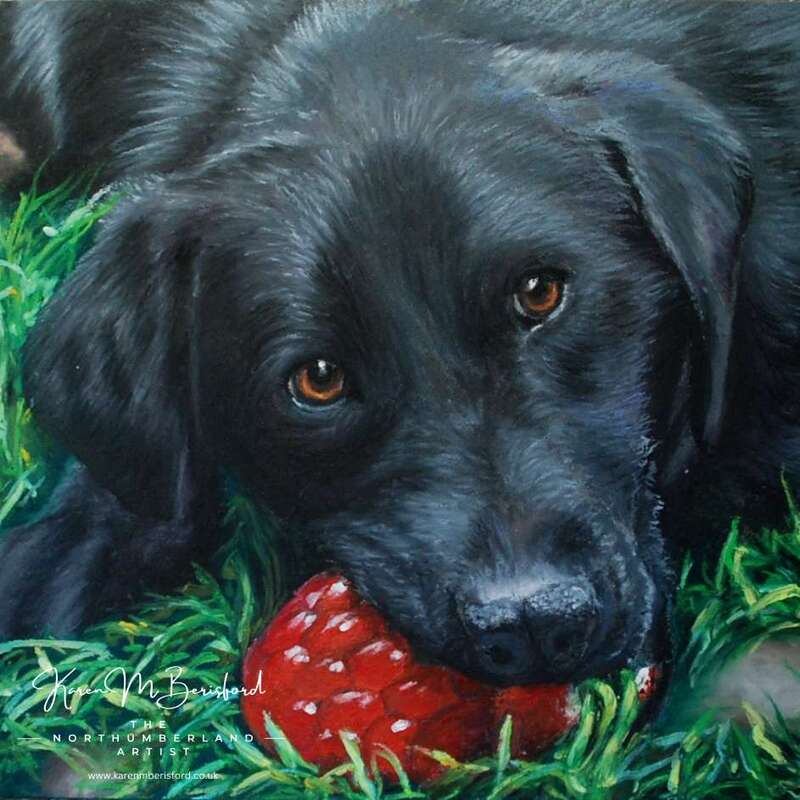 Black Labrador oil pastel painting