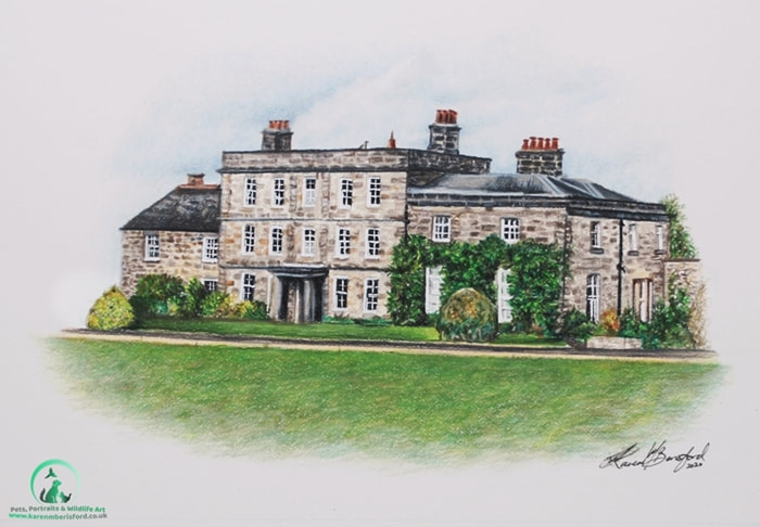 Hexham House in coloured pencils