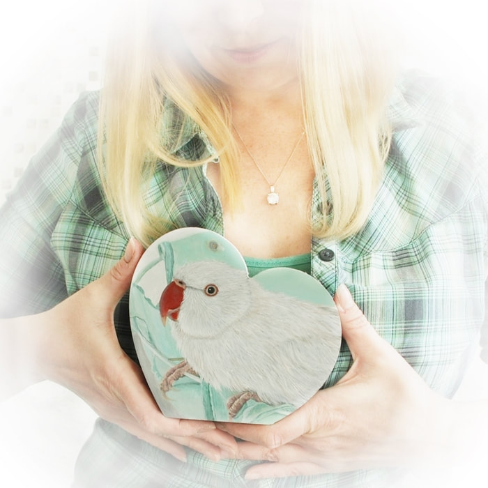 Albino Ring Neck Parakeet in Acrylics Traditional Heart by Karen M Berisford