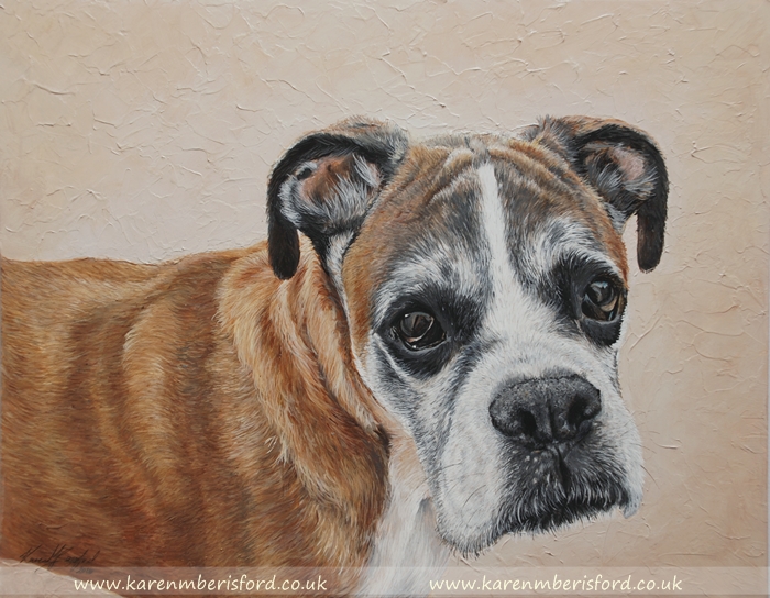 Acrylic painting of a Boxer dog called Obie