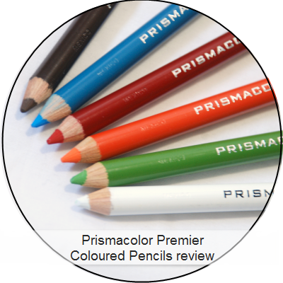 Prismacolor pencils shown in Black, True Blue, Crimson Red, Orange, Canary Yellow & White