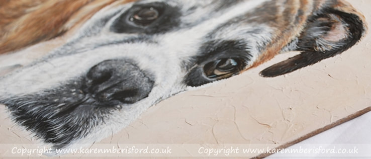 Texture in an acrylic painting of a Fawn Boxer dog called Obie