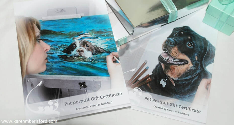 Gift Voucher for a pet portrait and artist literature for mediums