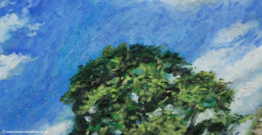 Sycamore tree gap oil pastel painting 