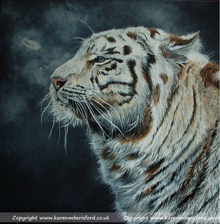 white tiger in acrylics on canvas