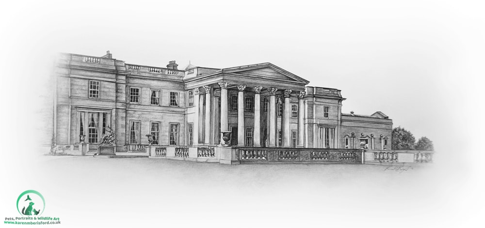 Graphite pencil drawing of Wynyard Hall for a bespoke commission